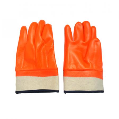 Luvas de PVC laranja farinhal punho de segurança de acabamento suave