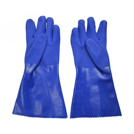Luvas químicas de PVC acabamento de areia azul 35cm